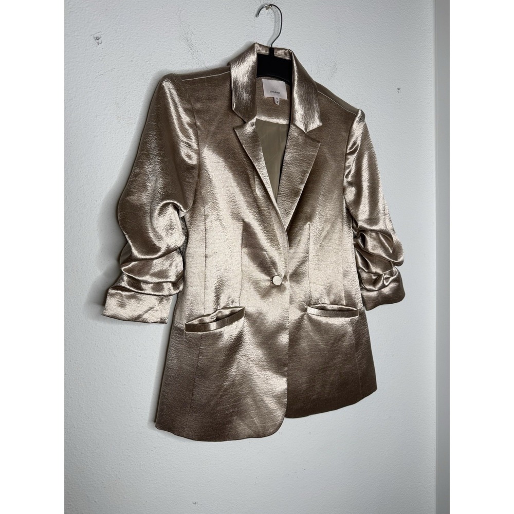 Cinq a Sept Kylie Ruched Sleeve Blazer Champagne GoldMetallic Size 00 Party Glam - Picture 2 of 10